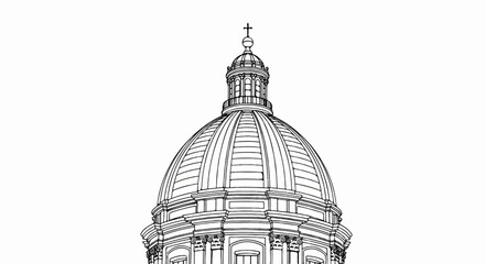 Fototapeta premium Detailed line drawing of a grand dome with a cross at its apex