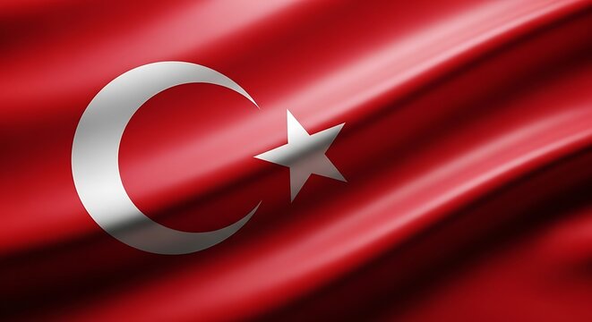 The flag of turkey waving in the wind with a white crescent and star on a red background turkey flag