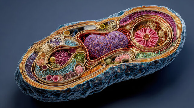 Colorful cell cross section 3d cell illustration bacterial cell anatomy microbiology structure prokaryotic organism cellular organelle detail scientific medical diagram biological education