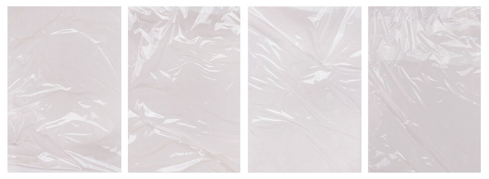 Collection transparant wrinkled plastic, plastic or polyethylene bag texture