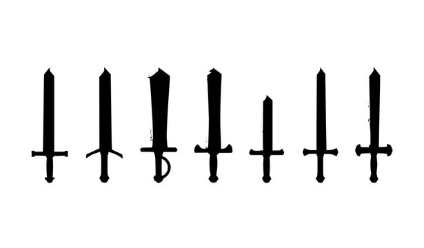 Minimal knight sword icon pack medieval blade weapons flat vector symbols