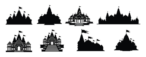 Fototapeta premium Hindu Temple Silhouette Collection Inspired By Ram Mandir Architecture