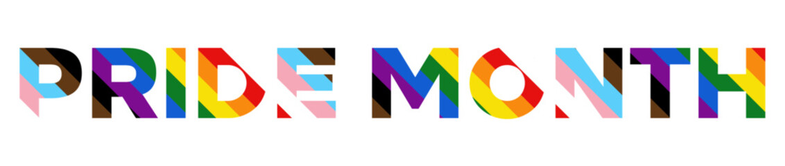 Pride Month text isolated, LGBT rainbow flag typography logo © Auguste Lange