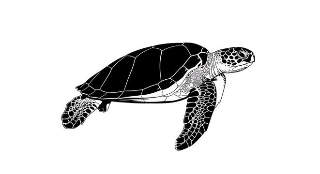 Black Sea Turtle Swimming Isolated on White Background