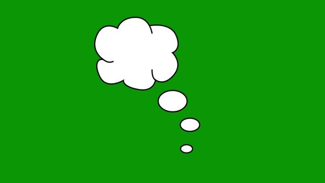 White 2d cartoon thought bubble animation, hinking dream symbol icon, glowing dream cloud effect on green background, cinematic hand-drawn style motion graphics for video overlay. 4k video