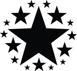 Obraz premium Black Star Silhouette Composition Featuring Large Central Star Surrounded by Smaller Stars in Circular Pattern for Patriotic Emblems Achievement Awards and Creative Celestial Branding Design