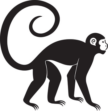 Playful Monkey Silhouette Swinging With Curled Tail And Grin