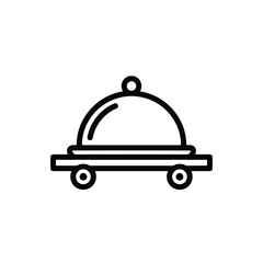 Obraz premium Illustration of a black line drawing of a covered serving dish on a cart with wheels vector