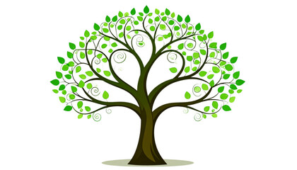 A vibrant green tree with a thick trunk and a full canopy of leaves isolated on transparent background © MDSAJU