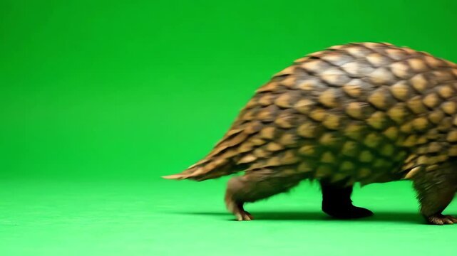 Pangolin Walking on Green Screen Background - Close-up Studio Shot