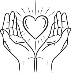 Fototapeta premium Two hands holding a heart symbolizing love and compassion in a black and white sketch