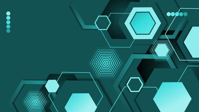 Abstract dark background with layered hexagons geometric modern tech pattern animation