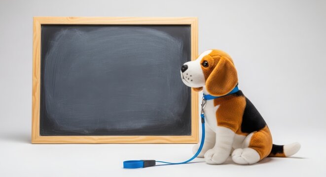 Cute beagle plush toy sitting attentively in front of an old-fashioned television