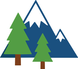 Fototapeta premium PrintNature landscape vector illustration with pine trees, snowy mountains, scenic outdoor design symbolizing hiking, environment, and wilderness art