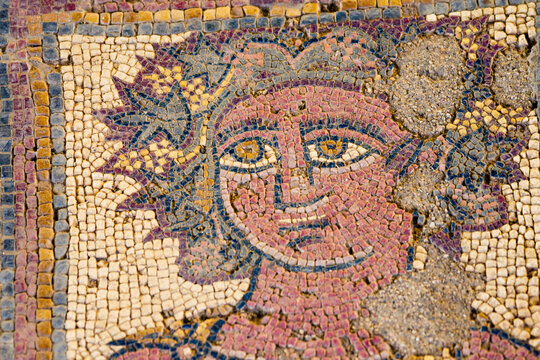 Conimbriga, figurative mosaic, house of the fountains, first half of the 2nd century, city of the Conventus Scallabitanus, district of Coimbra, Portugal