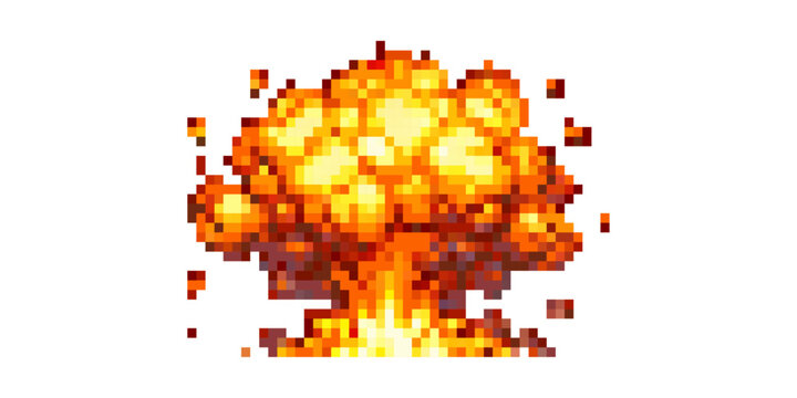 Pixel art nuclear explosion fire blast effect for retro video game