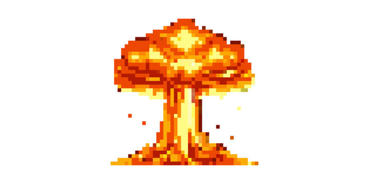 Pixel art nuclear explosion fire blast effect for retro video game