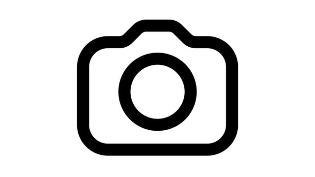 Camera icon, black outline, photography symbol, simple design animated icon