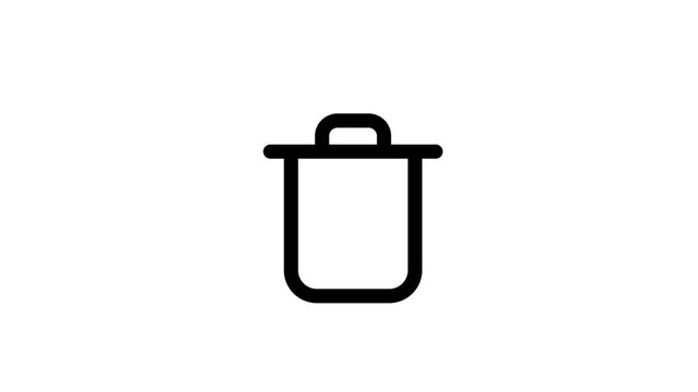 Black trash can icon, simple line art, minimalistic design, waste bin symbol animated icon