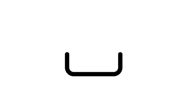 Black metal U-shaped bracket on white background, steel hardware animated icon