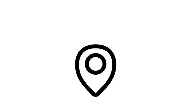 Black location pin icon on white background, navigation symbol animated icon