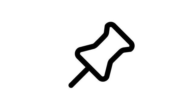 Black push pin icon, simple line drawing, on white background animated icon