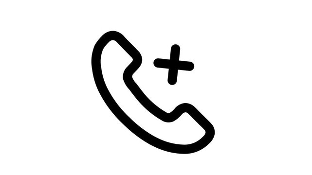 Black phone icon with plus sign, simple communication symbol animated icon