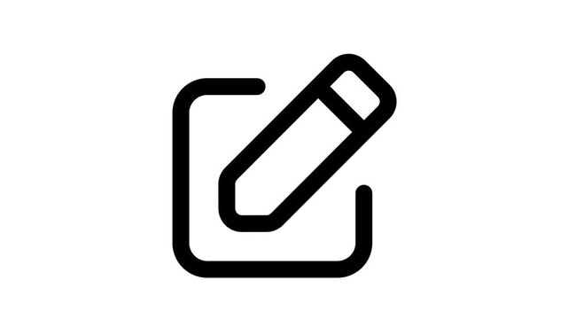 Black pencil icon on white background, editing symbol animated icon