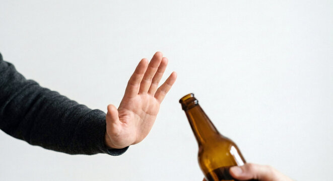 Rejecting Beer Bottle, concept of sober and rejection anti addiction