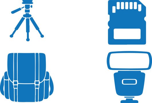Blue of equipment tripod camera flash memory card