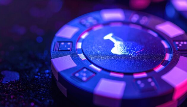 High value casino chip with holographic security in close-up detail