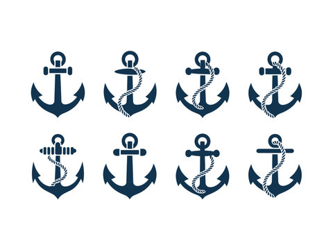 Collection of diverse anchor icons symbolizing maritime connection and stability
