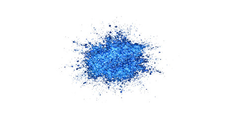 Obraz premium Abstract black ink splat and liquid water splash with blue eyeshadow powder dust isolated on a white background for cosmetics makeup beauty