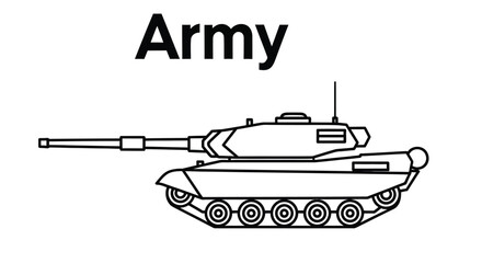 Line drawing of a modern army tank side view with visible tracks and turret © Ziaul_Studio