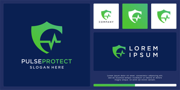 Pulse protect logo design with shield and pulse