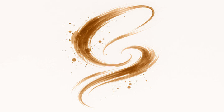 Abstract vector background illustration featuring a flowing wave of coffee beans and chocolate liquid swirls with blue light lines on a white shape design