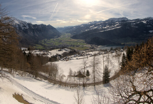View into the Seez valley from Walenstadtberg, Swiss Alps
