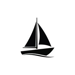 Fototapeta premium Illustration of black silhouette of a sailboat on the water in simple style vector