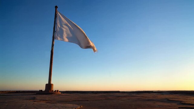 White Flag Waving in the Wind Against a Blue Sky
