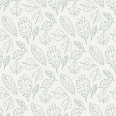 Seamless Botanical Leaf Pattern, Minimal Line Art Foliage Repeat Background