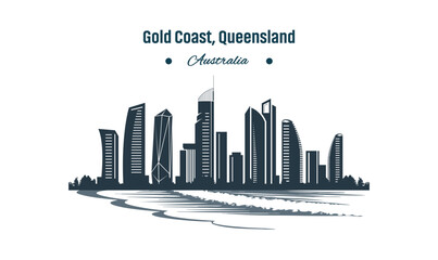 Gold Coast Queensland Australia City Skyline Silhouette Vector. © Miraj Rahman