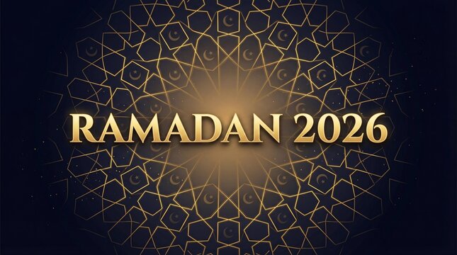 Elegant Ramadan 2026 greeting background with golden Islamic geometric pattern