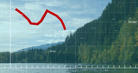 Displaying conifer ridge at lakeshore, overlaying grid with numeric labels and red trend line