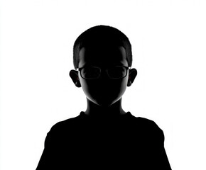 teenager silhouette , black and white illustration isolated on white background