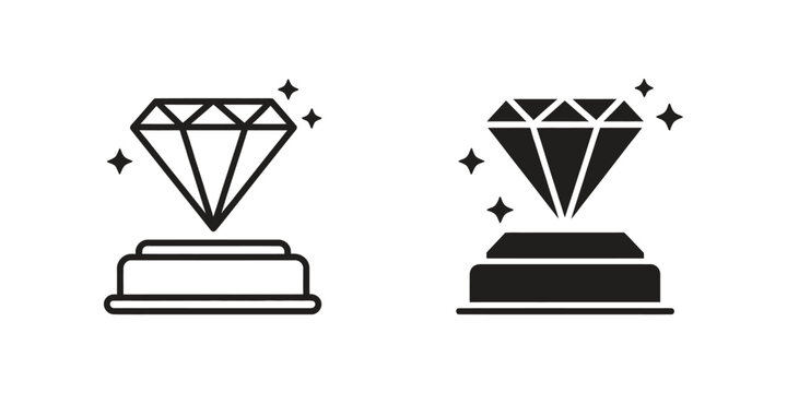 Luxury diamond display line icon set, representing premium quality, high value products and exclusive branding design concept.