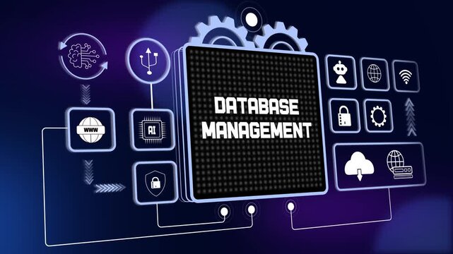 Powerful hud animation representing database management for secure information storage and advanced digital data center research
