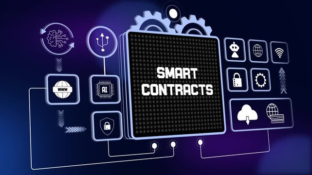 Cinematic hud animation showing smart contracts execution for secure blockchain transactions and advanced digital legal research