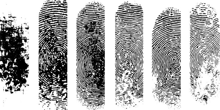 Abstract Fingerprint Brush Ink Pattern Set Isolated on Background, Grunge Hand Print Mark Texture Overlay.