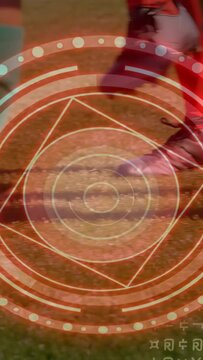 Foot touching soccer ball causing players' cleats and socks contesting ball on pitch, HUD overlay