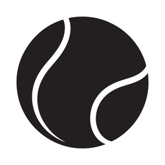 A simple black and white illustration of a classic tennis ball